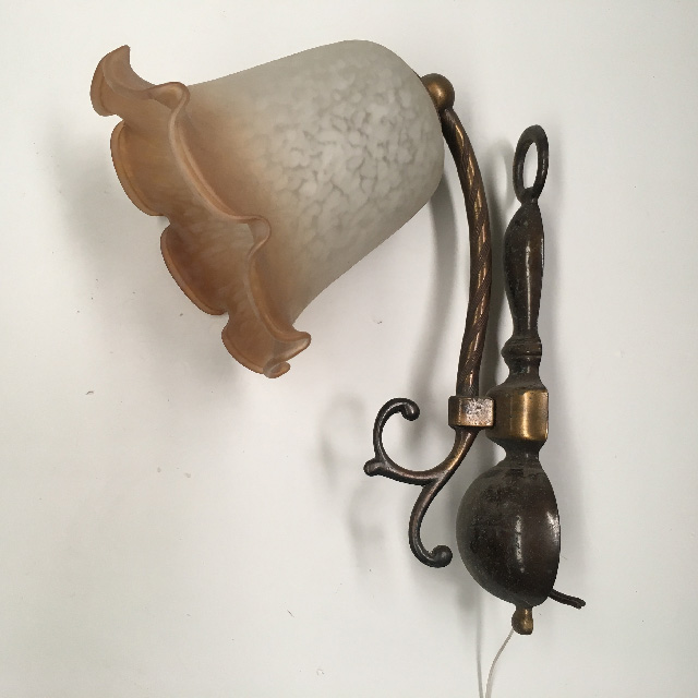 LIGHT, Wall Light (Victorian) - Antique Brass w Opaque and Amber Glass Shade